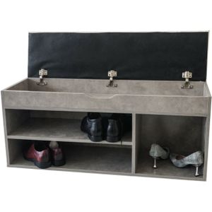 Schoenenkast hal bankje met opbergruimte - schoenenrek met zitkussen - grijs beton look