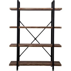 Stoer - Wandkast - Zwart - Metaal Hout - Industrieel Design - 140 cm Hoog