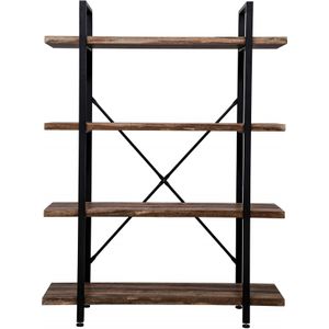 Wandkast Stoer -  metaal hout industrieel design open boekenkast 140 cm hoog zwart