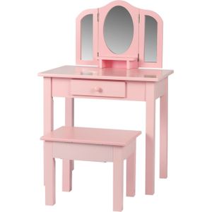 Kaptafel make up visagie tafel Prinses meisje met spiegel en krukje roze