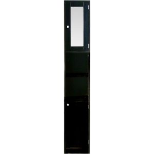 Badkamerkast - kolomkast badkamer slaapkamer of hal - met spiegel - 180 cm hoog - zwart