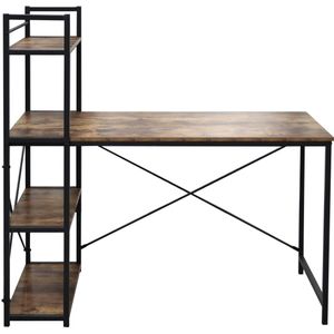 Bureau computertafel Stoer - 3 opbergplanken - industrieel vintage bruin - metaal hout