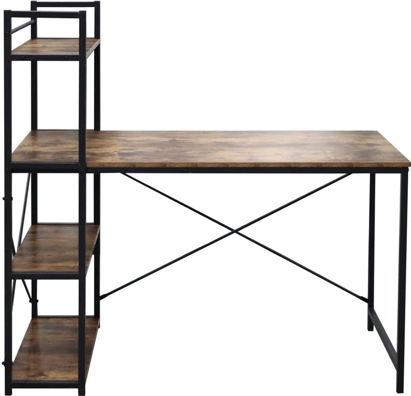 Bureau computertafel Stoer - 3 opbergplanken - industrieel vintage bruin - metaal hout