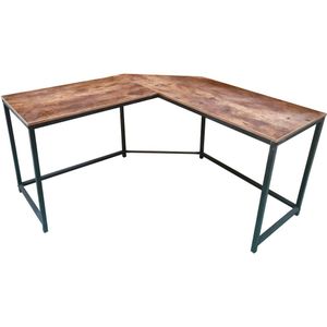 Hoekbureau Stoer - L-vormige Tafel - Industrieel Vintage - Zwart Metaal met Bruin Hout