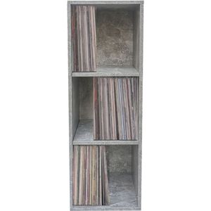 Lp platen vinyl opbergkast - opbergen lp vinyl platen - boekenkast - 3 vakken - grijs beton