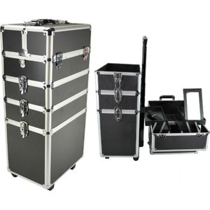 Visagie make up koffer cosmetica kappers trolley beauty case 4 in 1 zwart