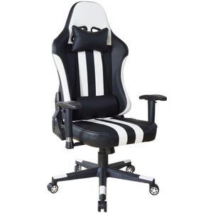 Gamestoel bureaustoel Thomas - racing gaming stijl - recht zitvlak - zwart wit