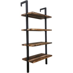 Wandkast wandrek ladder Stoer metaal hout industrieel design open boekenkast 152 cm hoog zwart