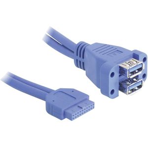 Delock USB-kabel USB 3.2 Gen1 (USB 3.0 / USB 3.1 Gen1) Shrouded header 19-polig, USB-A bus 0.45 m Blauw UL gecertificeerd 82942