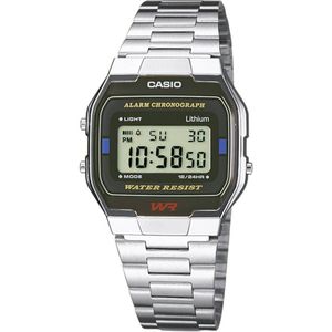 Casio A163WA-1QES Horloge Chronograaf (l x b x h) 36.8 x 33 x 9.1 mm Zilver Materiaal (behuizing): RVS Materiaal (armband): RVS