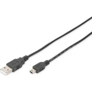 Digitus USB-kabel USB 2.0 USB-A stekker, USB-mini-B stekker 1.80 m Zwart Rond, Afgeschermd (dubbel) DB-300130-018-S