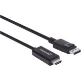 Manhattan 153218 DisplayPort-kabel DisplayPort / HDMI Adapterkabel DisplayPort-stekker, HDMI-A-stekker 3.00 m Zwart