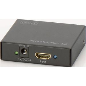 Digitus DS-46304 2 poorten HDMI-splitter 3D-weergave mogelijk, Met metalen behuizing 4096 x 2160 Pixel Zwart