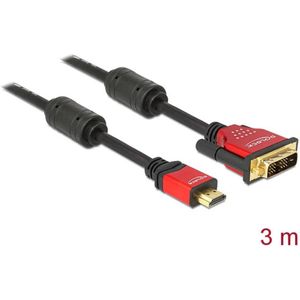 Delock 84343 HDMI-kabel HDMI / DVI Adapterkabel HDMI-A-stekker, DVI-D 18+1-polige stekker 3.00 m Zwart