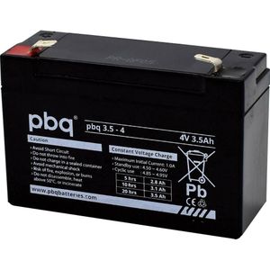 PBQ PB-4-3,5 Loodaccu 4 V 3.5 Ah Loodvlies (AGM) (b x h x d) 91 x 64 x 35 mm Kabelschoen 4.8 mm Onderhoudsvrij, Geringe zelfontlading