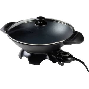 Domo elektrische wok DO8708W - Pan + steelpan - Zwart