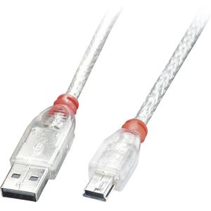 LINDY USB-kabel USB 2.0 USB-A stekker, USB-mini-B stekker 0.20 m Transparant 41780