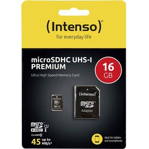 Intenso Premium microSDHC-kaart 16 GB Class 10, UHS-I Incl. SD-adapter