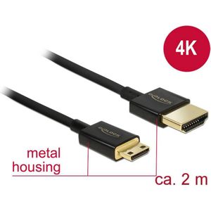 Delock 84778 HDMI-kabel HDMI Aansluitkabel HDMI-A-stekker, HDMI-mini-C-stekker 2.00 m Zwart Vergulde steekcontacten