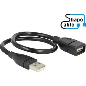 Delock USB-kabel USB 2.0 USB-A stekker, USB-A bus 0.35 m Zwart Flexibele zwanenhalskabel 83498