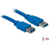 Delock USB-kabel USB 3.2 Gen1 (USB 3.0 / USB 3.1 Gen1) USB-A stekker, USB-A bus 2.00 m Blauw Vergulde steekcontacten 82539