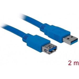 Delock USB-kabel USB 3.2 Gen1 (USB 3.0 / USB 3.1 Gen1) USB-A stekker, USB-A bus 2.00 m Blauw Vergulde steekcontacten 82539