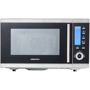 Medion MD 15501 Magnetron RVS, Zwart 900 W Timerfunctie, Anti-aanbaklaag, Grillfunctie, Met display