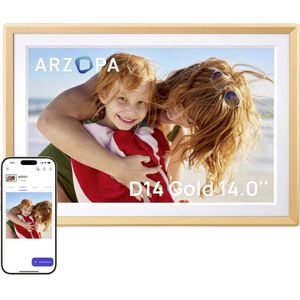 Arzopa D14 Digitale fotolijst 35.6 cm 14 inch Energielabel: A (A - G) 1920 x 1200 Pixel 32 GB Geel-goud