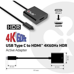 club3D CAC-2504 USB Adapter [1x USB 3.2 Gen 2 stekker C (USB 3.1) - 1x HDMI-bus] Zwart