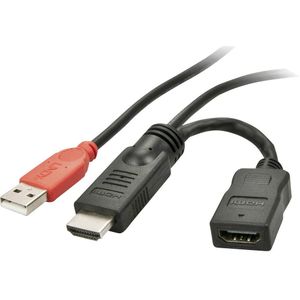 LINDY 41080 HDMI-kabel HDMI Stroomkabel HDMI-A stekker, USB-A stekker, HDMI-A bus 0.15 m Zwart