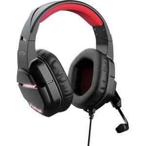 Trust GXT448 NIXXO Over Ear headset Gamen Kabel Stereo Zwart/rood Volumeregeling, Microfoon uitschakelbaar (mute)