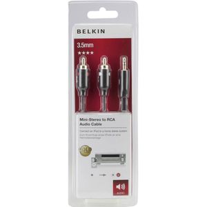 Belkin F3Y116bt2M Cinch / Jackplug Audio Aansluitkabel [2x Cinch-stekker - 1x Jackplug male 3,5 mm] 2.00 m Zwart Vergulde steekcontacten