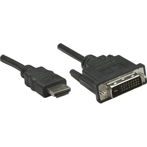 Manhattan 372510 DVI-kabel DVI / HDMI Adapterkabel DVI-D 24+1-polige stekker, HDMI-A-stekker 3.00 m Zwart Vergulde steekcontacten, UL gecertificeerd