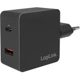 LogiLink USB-oplader 18 W Binnen, Thuis Uitgangsstroom (max.) 3000 mA Aantal uitgangen: 2 x USB-C bus (Power Delivery), USB-A