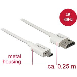Delock 85147 HDMI-kabel HDMI Aansluitkabel HDMI-A-stekker, HDMI-micro-D-stekker 0.25 m Wit Vergulde steekcontacten