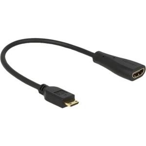 Delock 65650 HDMI-kabel HDMI Aansluitkabel HDMI-mini-C-stekker, HDMI-A-bus 0.23 m Zwart Vergulde steekcontacten