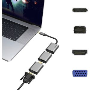 Hama 00200306 USB-C / Mini-displayport / HDMI / VGA Adapter [1x USB-C stekker - 1x Mini-DisplayPort bus, HDMI-bus, VGA-bus] Grijs