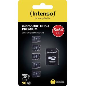 Intenso Premium 5er Pack (5 x 64 GB) microSDXC-kaart 64 GB Class 10 UHS-I Incl. SD-adapter