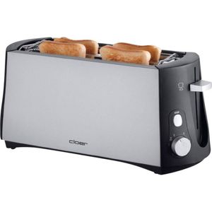 Cloer Toaster 3710 Broodrooster met dubbele lange sleuf Met geïntegreerde broodopzet Zwart, Zilver