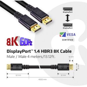 club3D CAC-1069B DisplayPort-kabel DisplayPort Aansluitkabel DisplayPort-stekker, DisplayPort-stekker 4.00 m Zwart Ultra HD (8K)