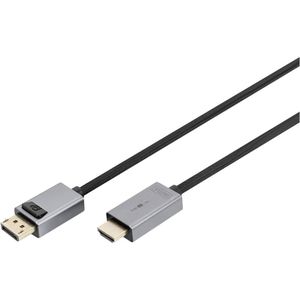 Digitus DB-340202-010-S HDMI-kabel HDMI Aansluitkabel HDMI-A-stekker, DisplayPort-stekker 1 m Zwart DisplayPort 1.2, DisplayPort 1.4, Afgeschermd (dubbel),
