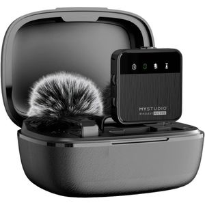 Easypix MyStudio® Wireless Mic Duo Studiomicrofoon Dasspeld Zendmethode:Kabelgebonden, Radiografisch Incl. windkap, Incl. microfoonstatief USB-C Kabelgebonden,