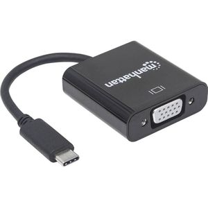 Manhattan 151771 USB / VGA Adapter [1x USB 3.2 Gen 2 stekker C (USB 3.1) - 1x VGA-bus] Zwart Kleurcodering, Flexibel, Folie afscherming, UL gecertificeerd,