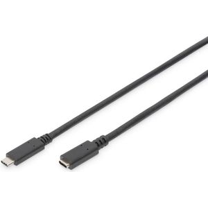 Digitus USB-kabel USB 2.0 USB-C bus, USB-C stekker 1.50 m Zwart Flexibel, Folie afscherming, Afscherming gevlochten AK-300210-015-S