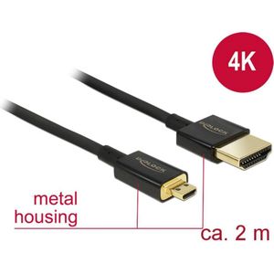 Delock 84783 HDMI-kabel HDMI Aansluitkabel HDMI-A-stekker, HDMI-micro-D-stekker 2.00 m Zwart Vergulde steekcontacten