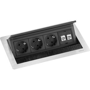 EVOline 15937000200 Inbouwstekkerdoos 3-voudig RVS, Zwart Randaarde stekker 1 stuk(s)