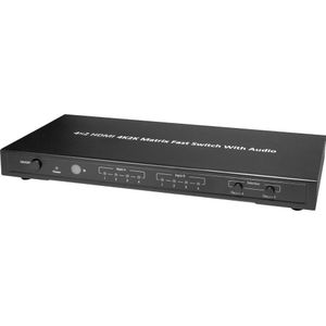 HDMI matrix schakelaar 4 naar 2 met extra Toslink + Coaxiaal + 3,5mm Jack uitgang - versie 1.4 (4K 30Hz)