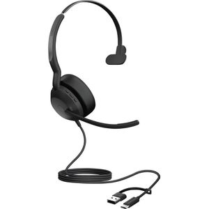 Jabra Evolve2 50 On Ear headset Telefoon Kabel Mono Zwart Ruisonderdrukking (microfoon), Noise Cancelling Headset, Mono, Microfoon uitschakelbaar (mute),