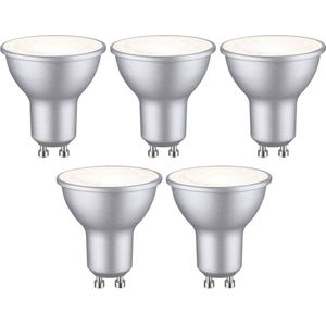 Paulmann - GU10 - LED-Reflector - Aluminiumkleurig - Set van 5, 5x460lm, 5x4,9W, 2700K