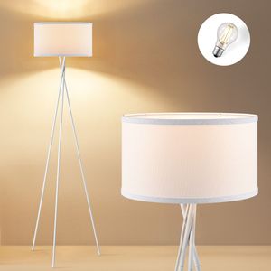 Moderne Vloerlamp - Wit Stoffen Lampenkap en metalen Staande lamp - 53/53/138cm - Inclusief LED E27 Lichtbron 9W 806Lm - met Voetschakelaar- voor Woonkamer en Slaapkamer